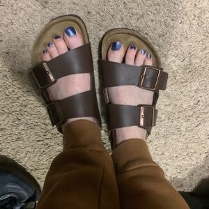 Brown Birkenstocks Gold Buckle 38